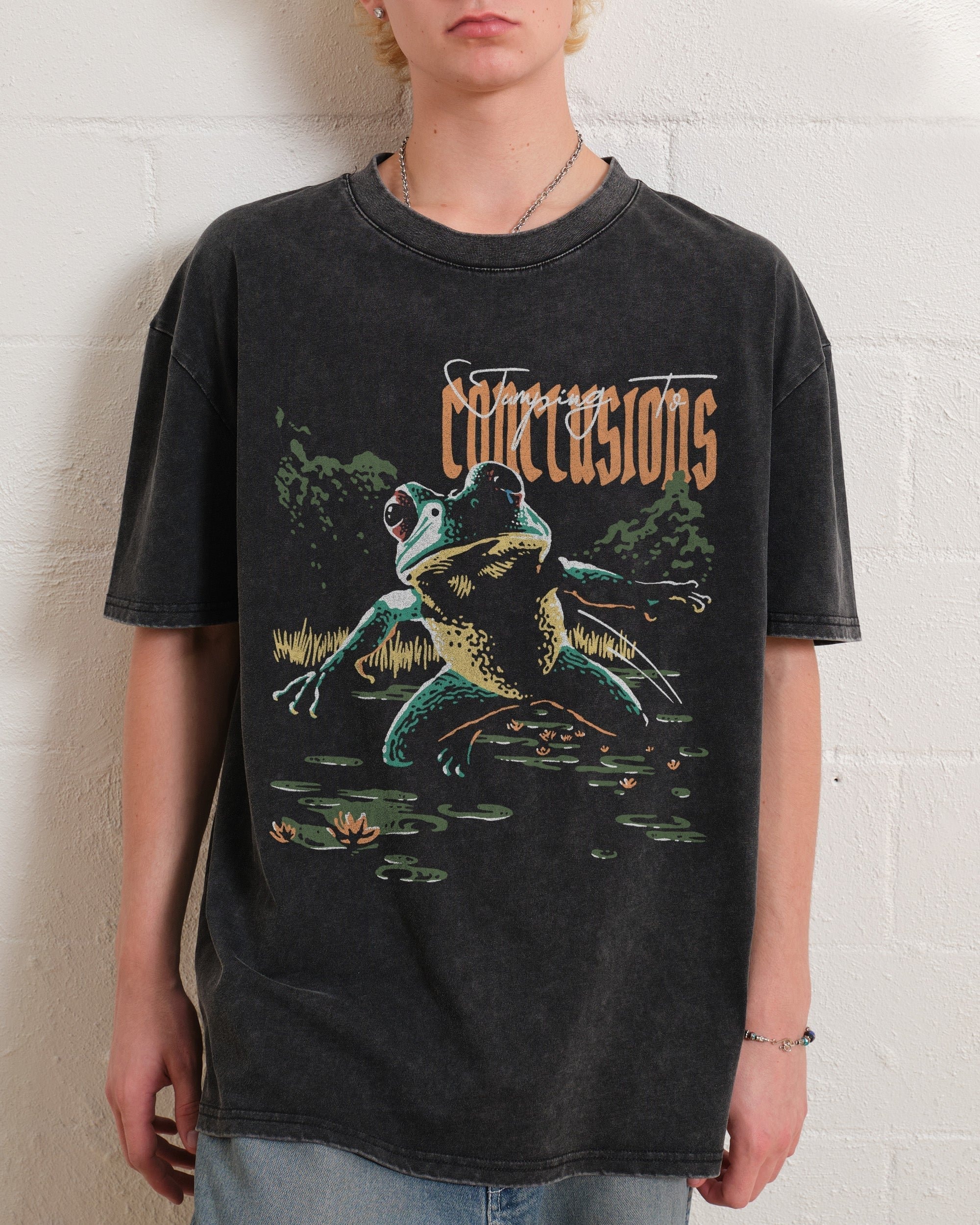 Jumping To Conclusions Oversized Graphic Tee - Unisex 90s Boxy Fit 100% Combed Cotton