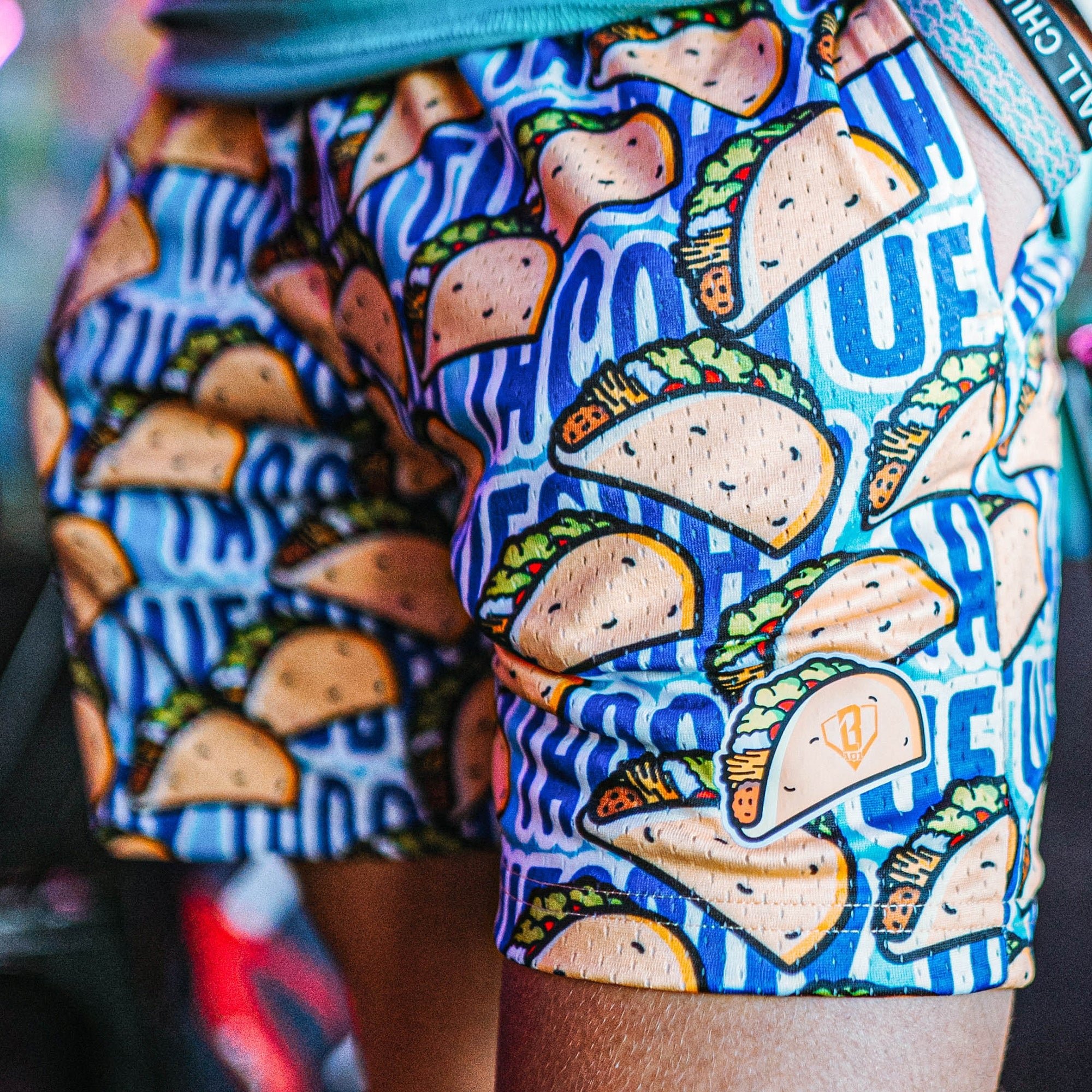 Tuesday Night Lights Taco Print Mesh Shorts - Mint Waistband Youth Baseball
