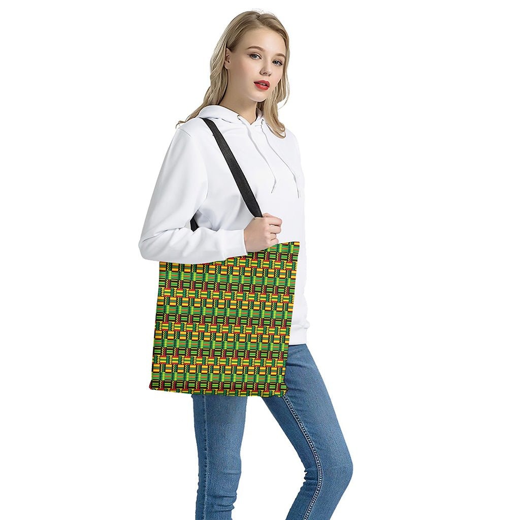 West African Kente Tribal Pattern Print Tote Bag, Polyester, Double-Sided Print