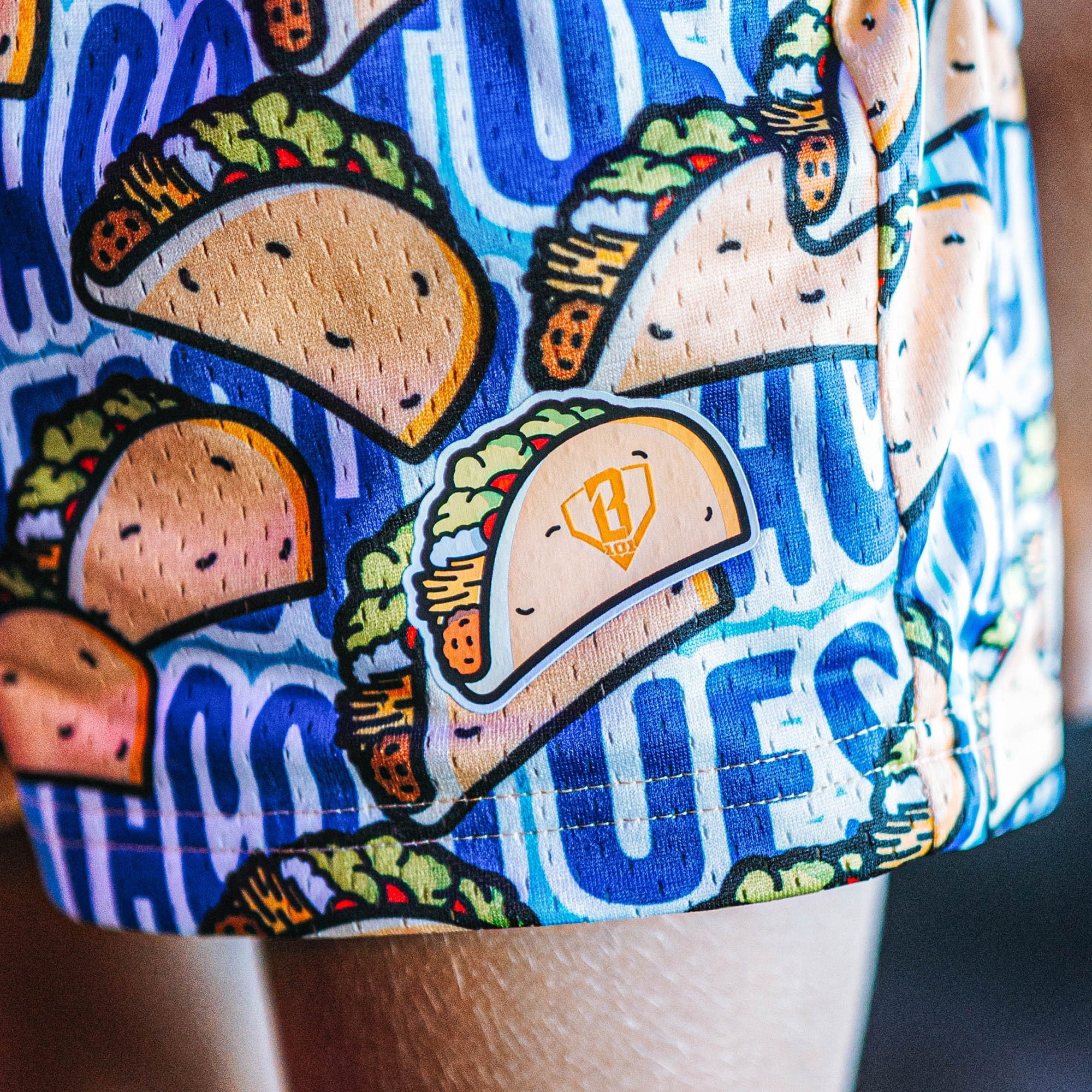 Tuesday Night Lights Taco Print Mesh Shorts - Mint Waistband Youth Baseball