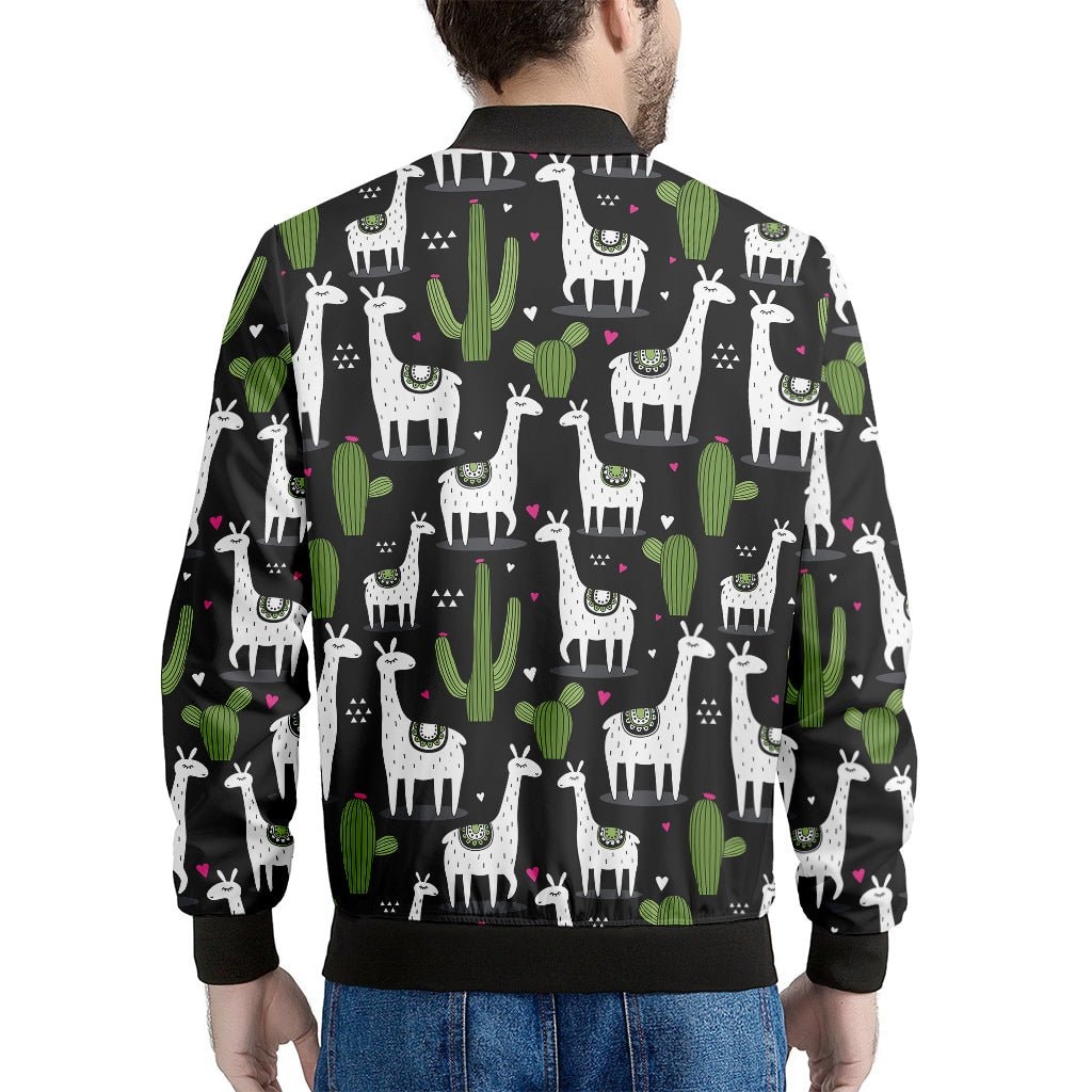 Cactus And Llama Pattern Print Men's Bomber Jacket
