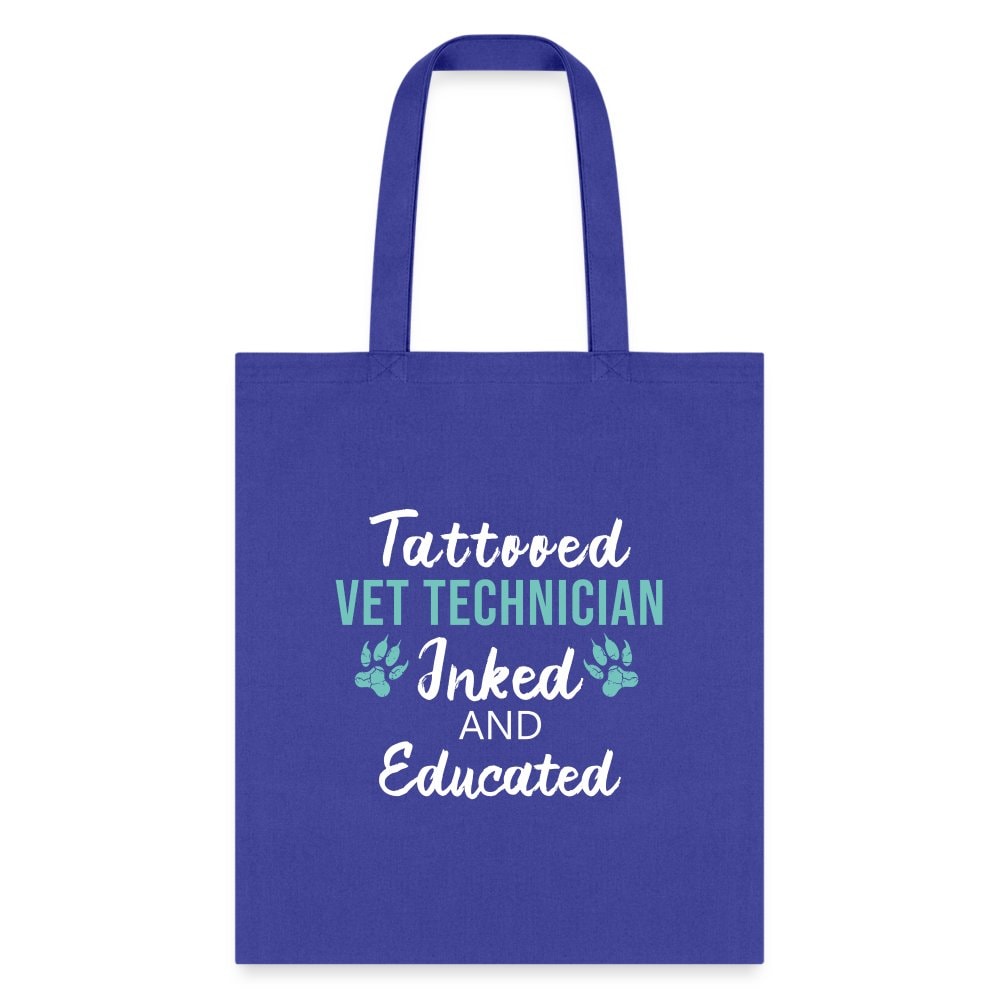 Inked and Educated Vet Technician Tote Bag - 18x18 Inch Black Lined Polyester Poplin