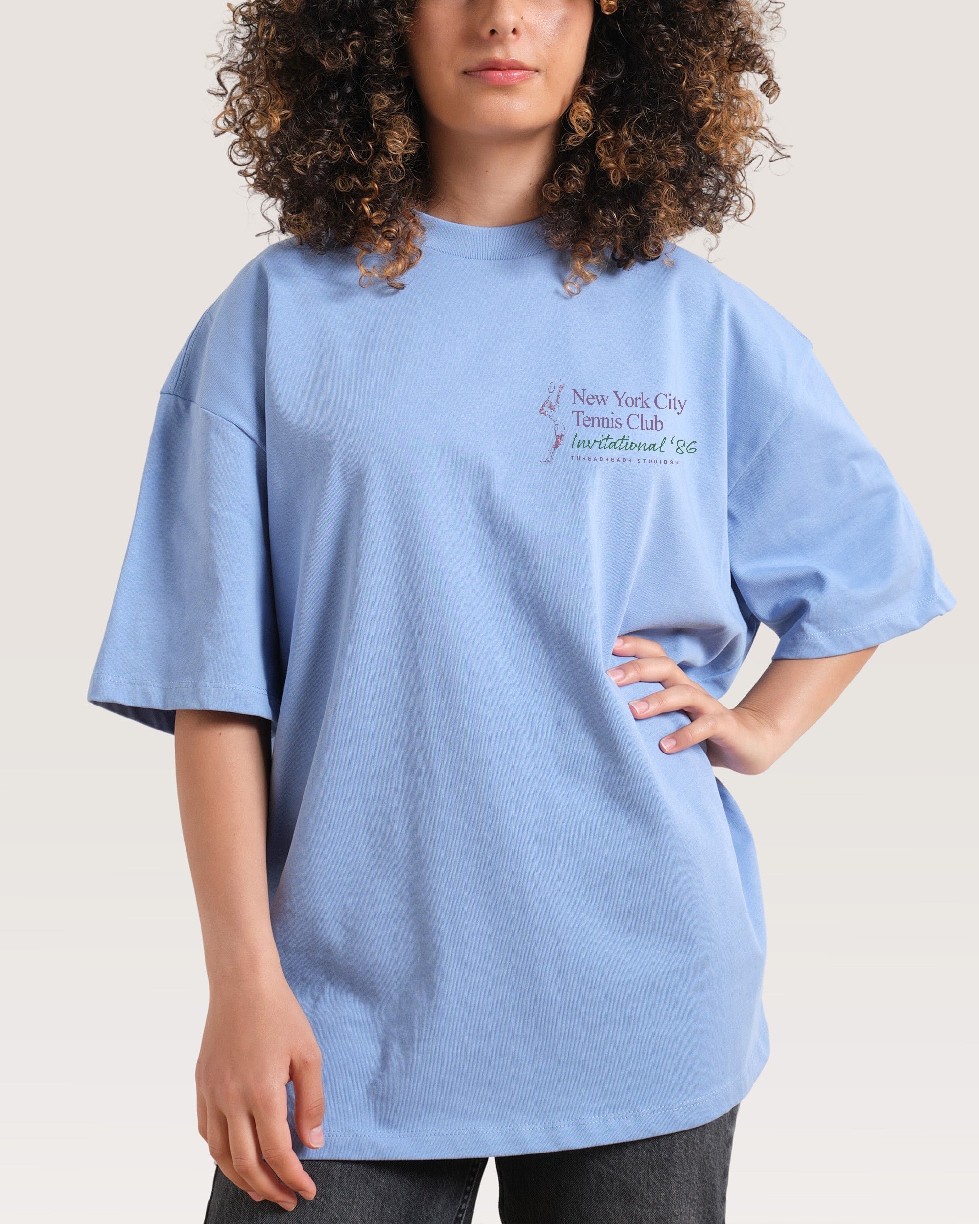 NYC Tennis Club Oversized Graphic Tee - Unisex 90s Boxy Fit 100% Combed Cotton
