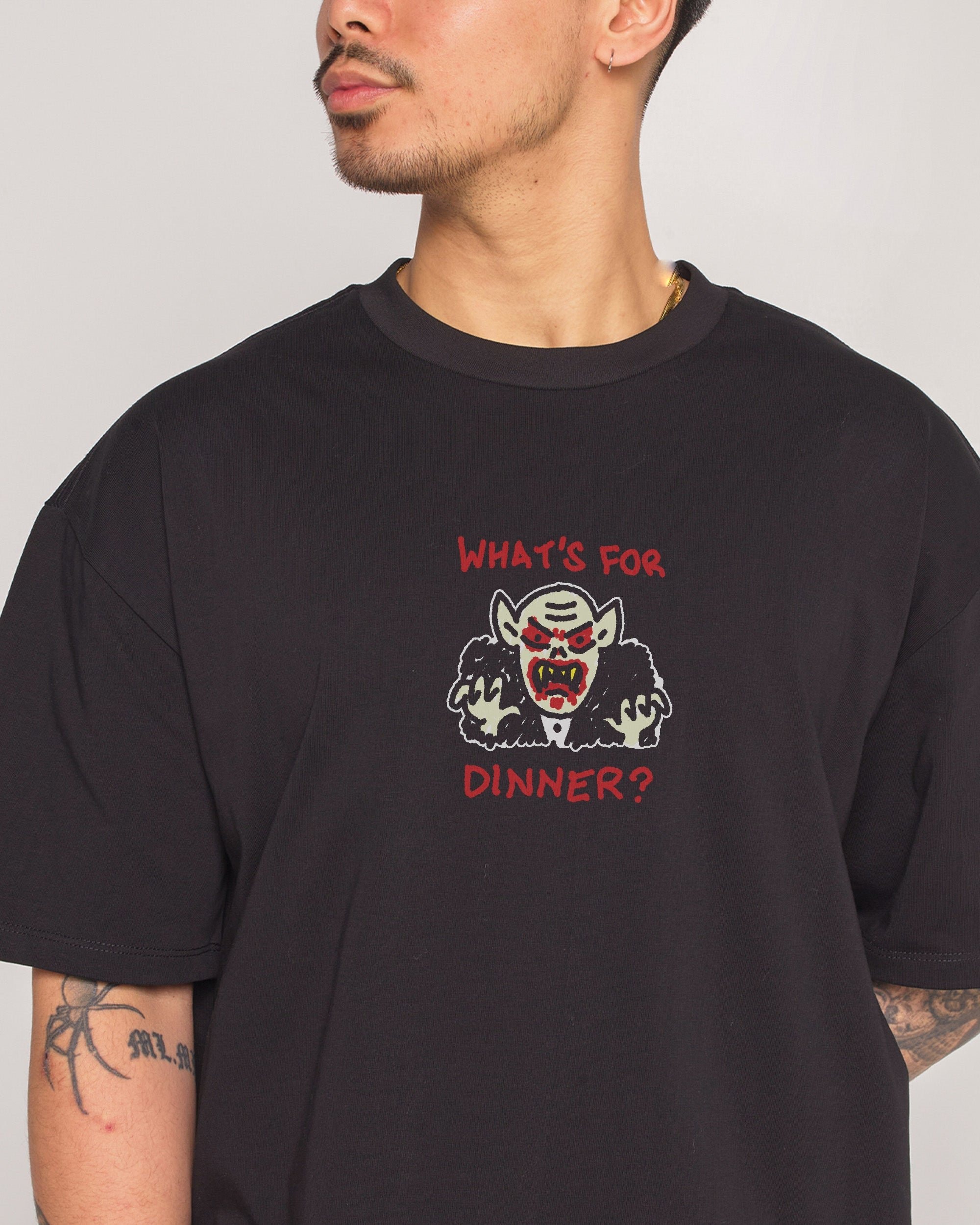 What's For Dinner? Oversized Graphic Tee - Threadheads Unisex 90s Boxy Fit Cotton T-Shirt