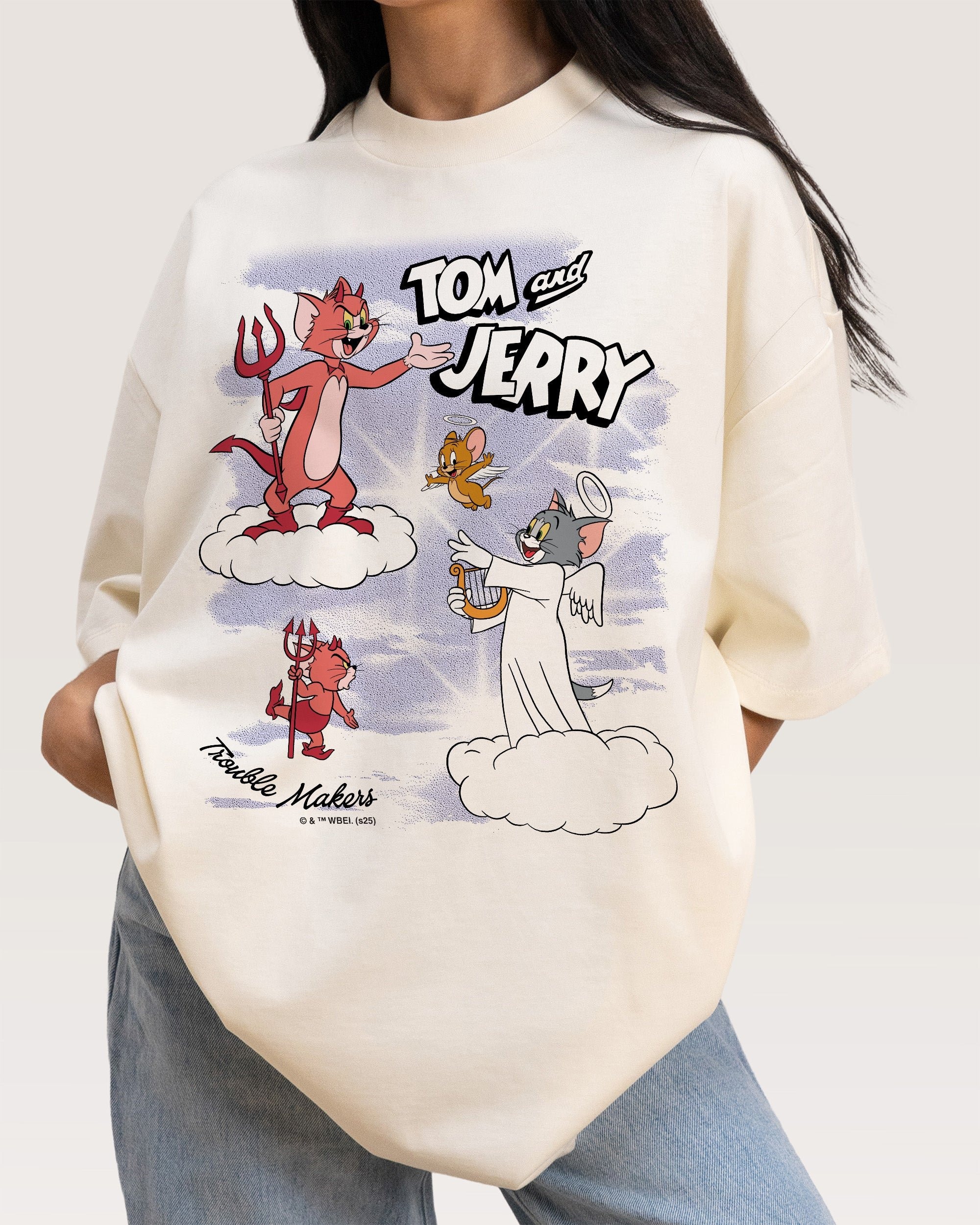 Heaven and Hell Oversized Tom and Jerry Graphic Tee - Unisex 90s Boxy Fit