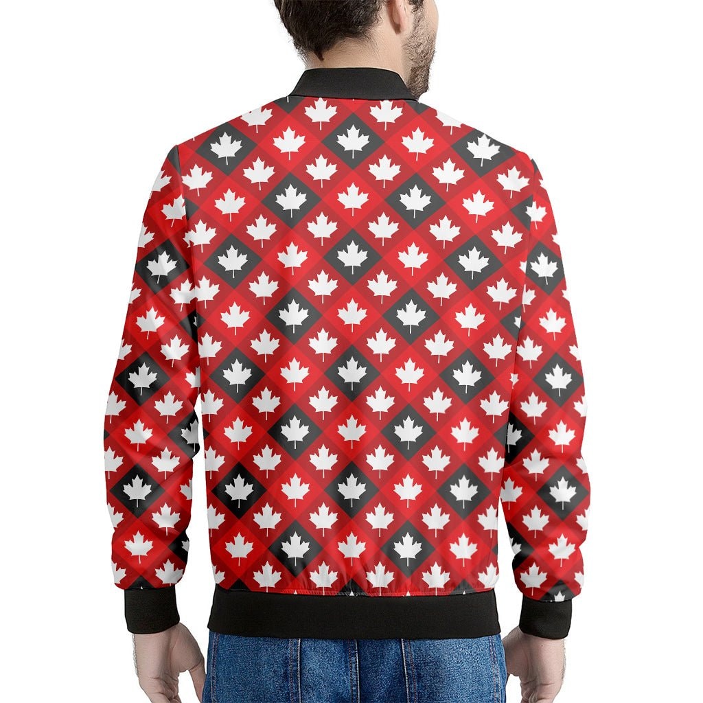 Canada Maple Leaf Pattern Print Men's Bomber Jacket - Premium Polyester Blend