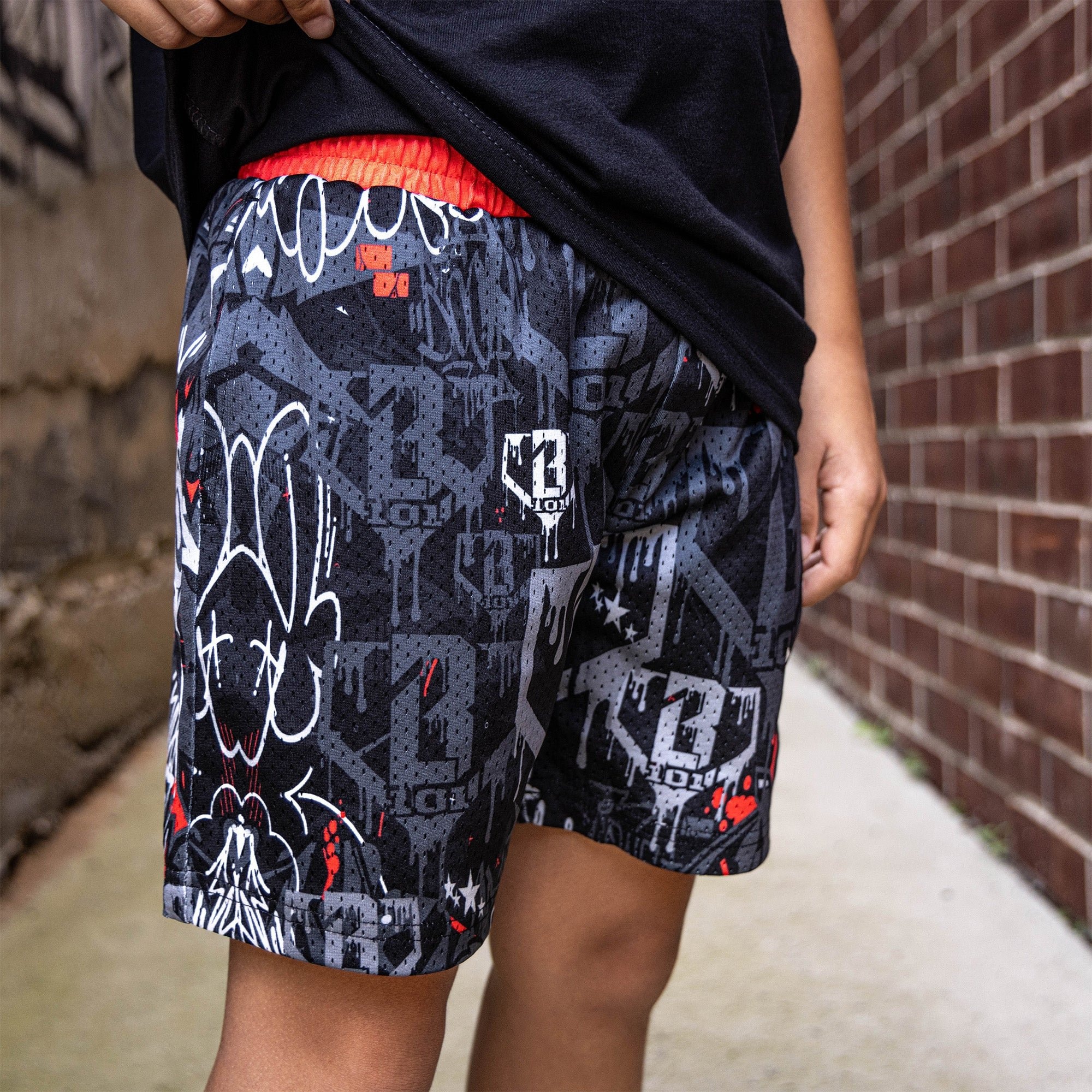 Night Game Drip Shorts - All-Over Graffiti Print Mesh Shorts with Pockets
