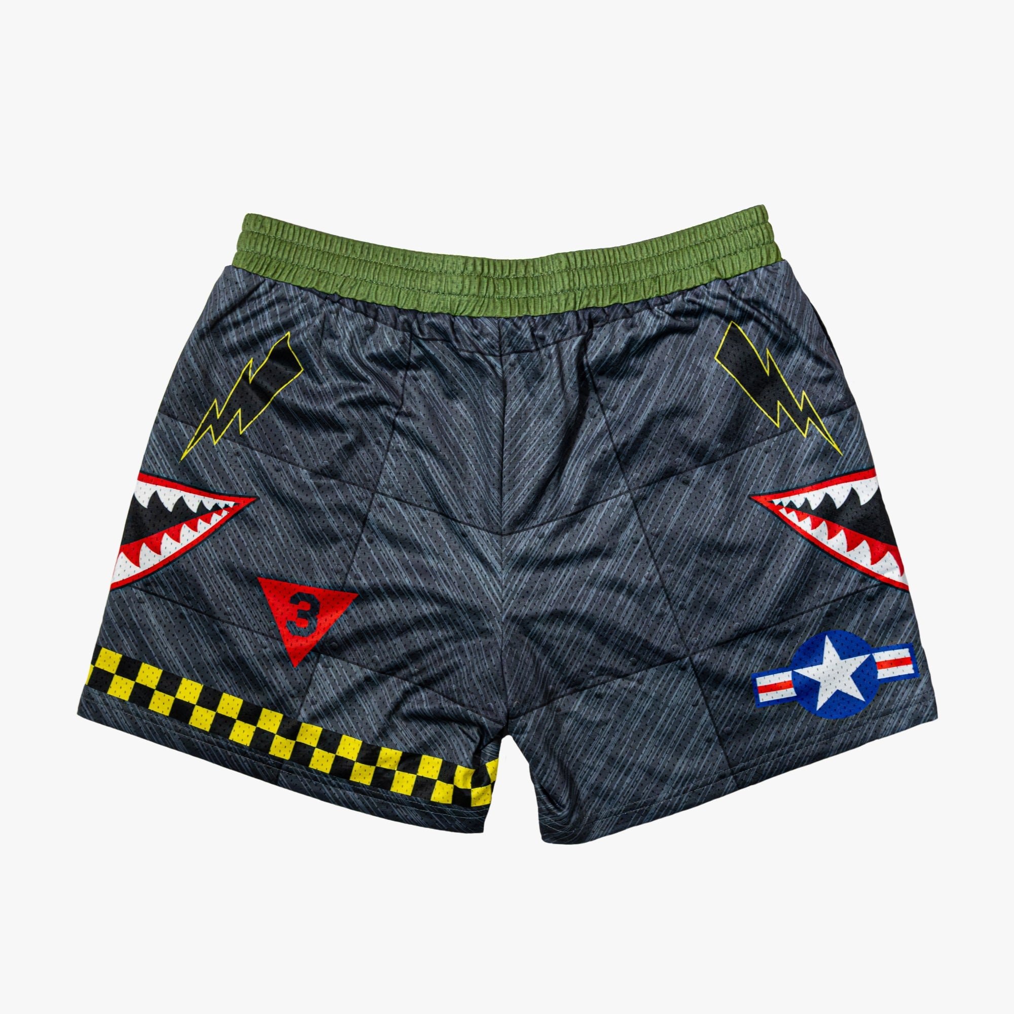 Unit 101 Mesh Shorts - Shark Teeth Graphics, Checkered Pattern, 5" Inseam