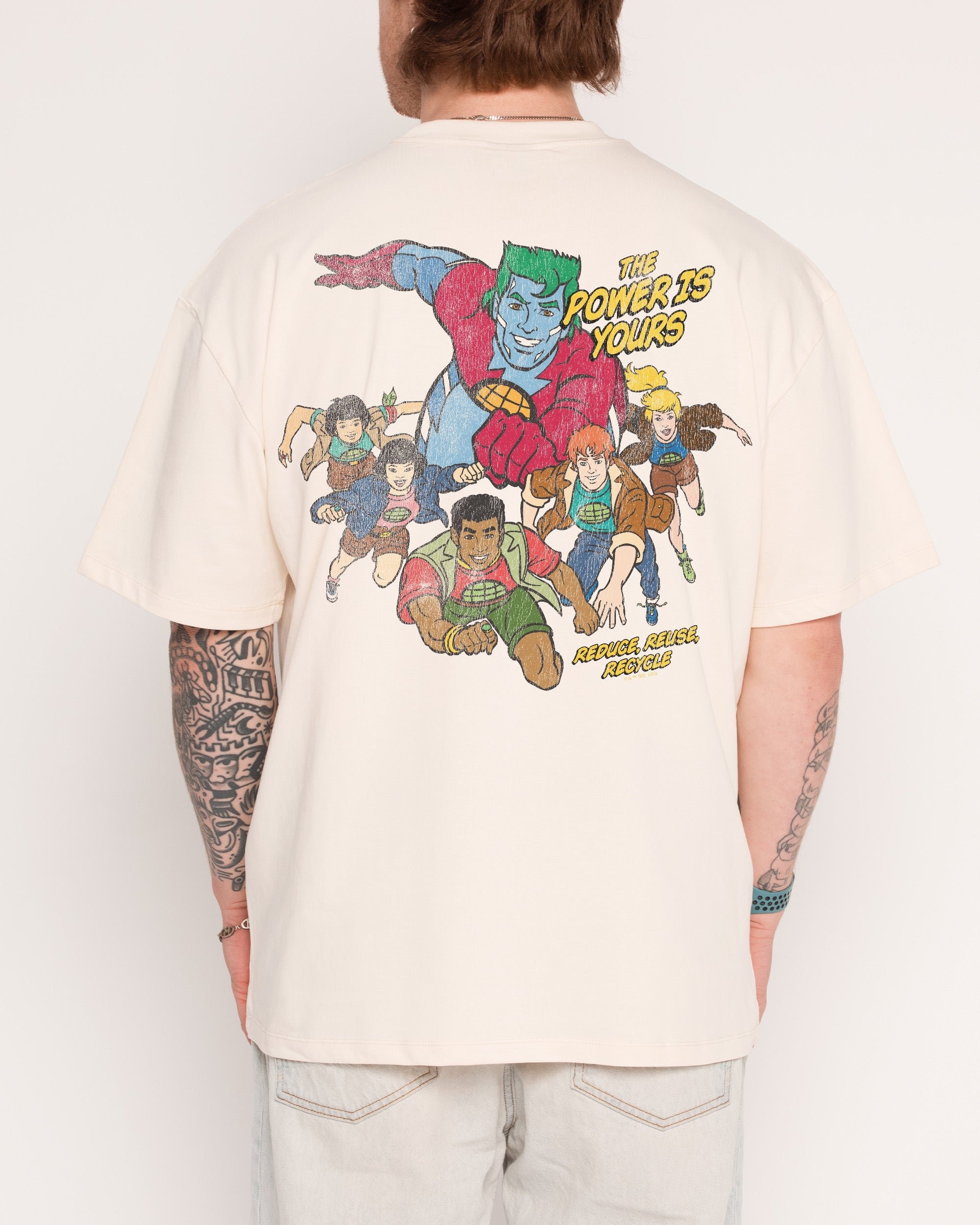 Captain Planet The Power Is Yours Oversized Graphic T-Shirt Unisex 100% Combed Cotton