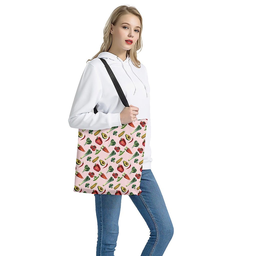 Watercolor Vegan Pattern Print Tote Bag - Polyester Double-Sided Lightweight