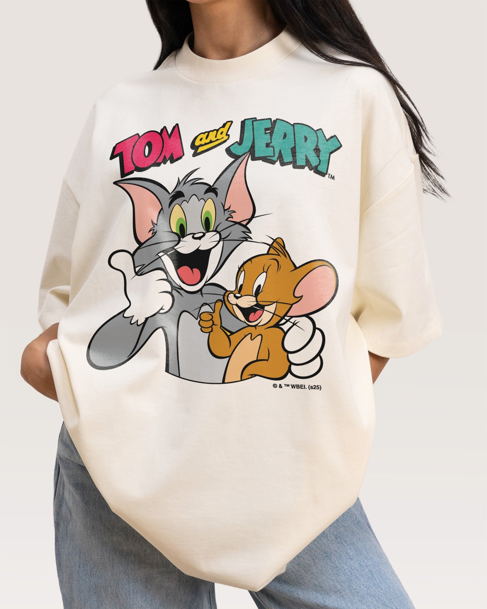 Troublemakers Oversized Tom and Jerry Graphic Tee - Unisex 90s Boxy Fit 100% Cotton