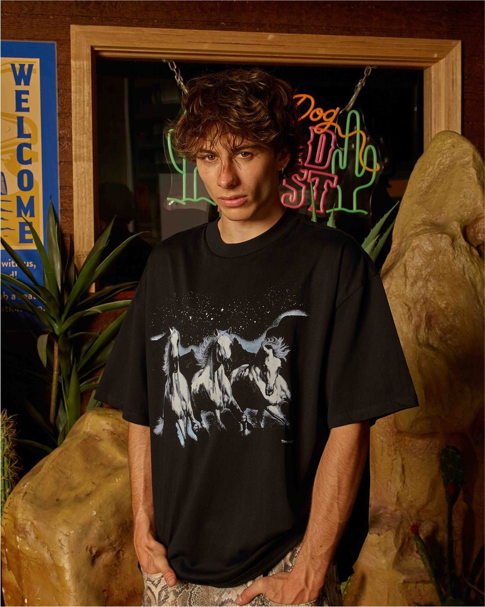 Midnight Rider Oversized Graphic Tee - Unisex 90s Boxy Fit 100% Combed Cotton