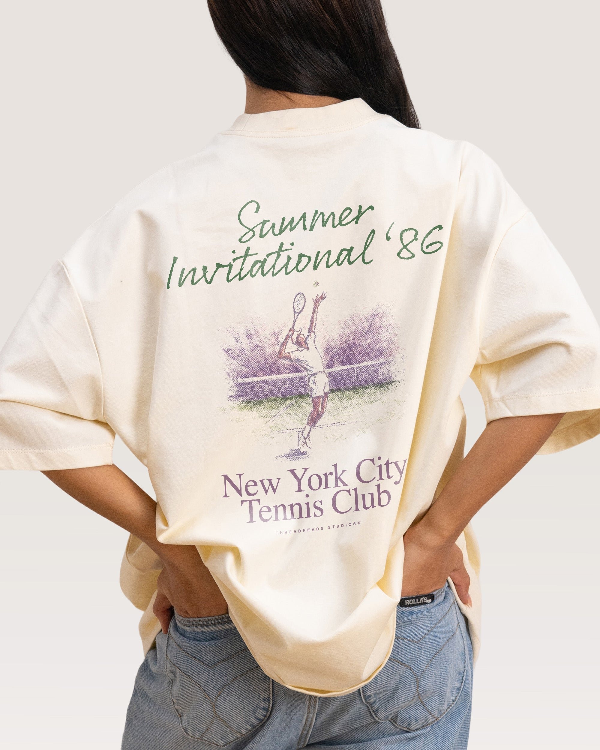 NYC Tennis Club Oversized Graphic Tee - Unisex 90s Boxy Fit 100% Combed Cotton
