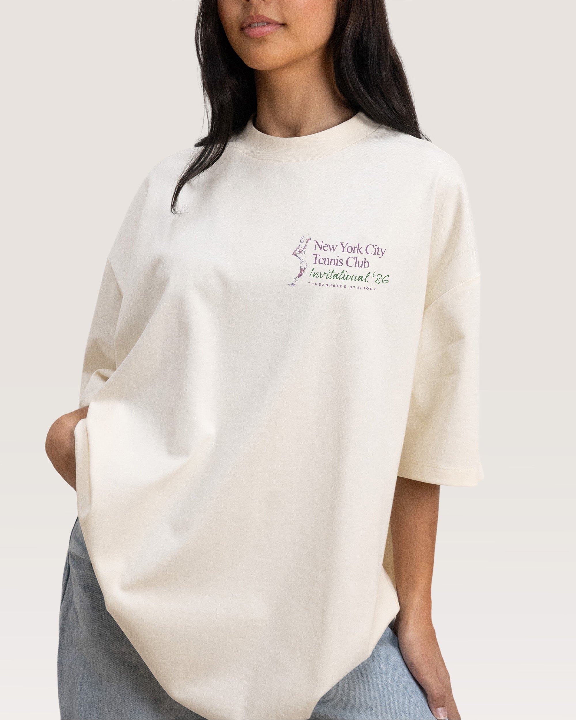 NYC Tennis Club Oversized Graphic Tee - Unisex 90s Boxy Fit 100% Combed Cotton