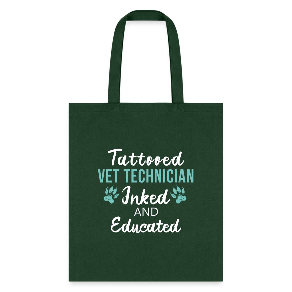 Inked and Educated Vet Technician Tote Bag - 18x18 Inch Black Lined Polyester Poplin