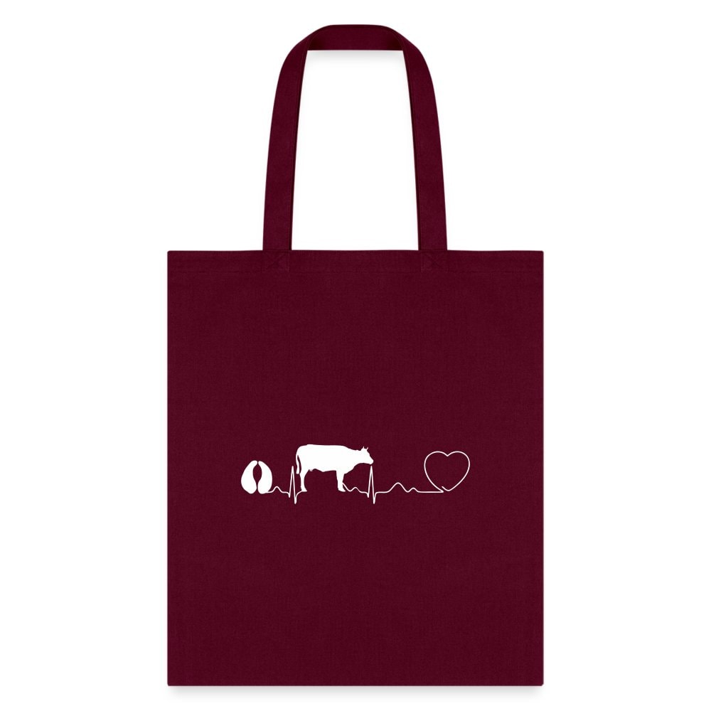 Cow Pulse Cotton Tote Bag - Large Animal Vet Design, 100% Cotton Canvas, 15.5x14.5 inches, Q-Tees