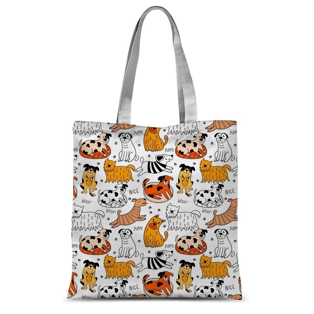 Orange Dogs Pattern Sublimation Tote Bag - 300D Polyester Shopper 67cm Handles
