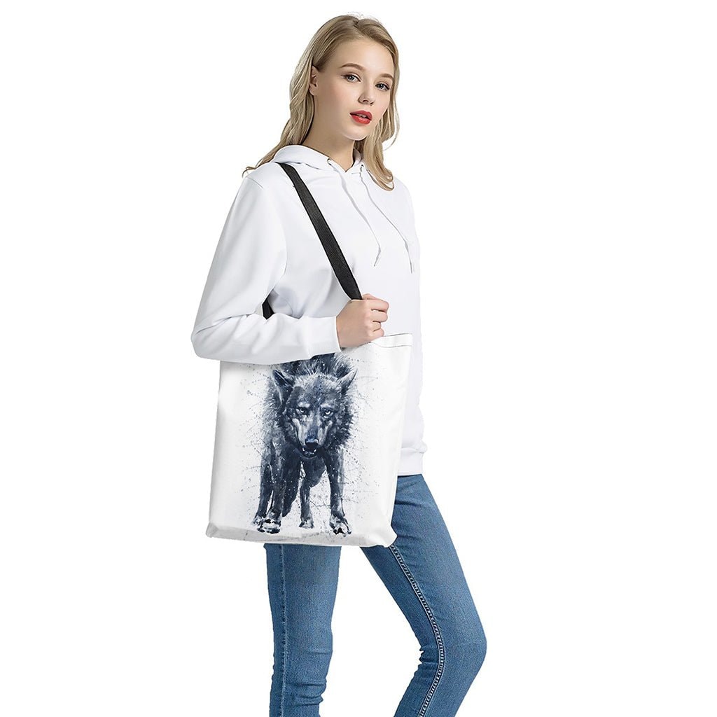 Watercolor Wolf Portrait Print Tote Bag - Polyester Double-Sided Print
