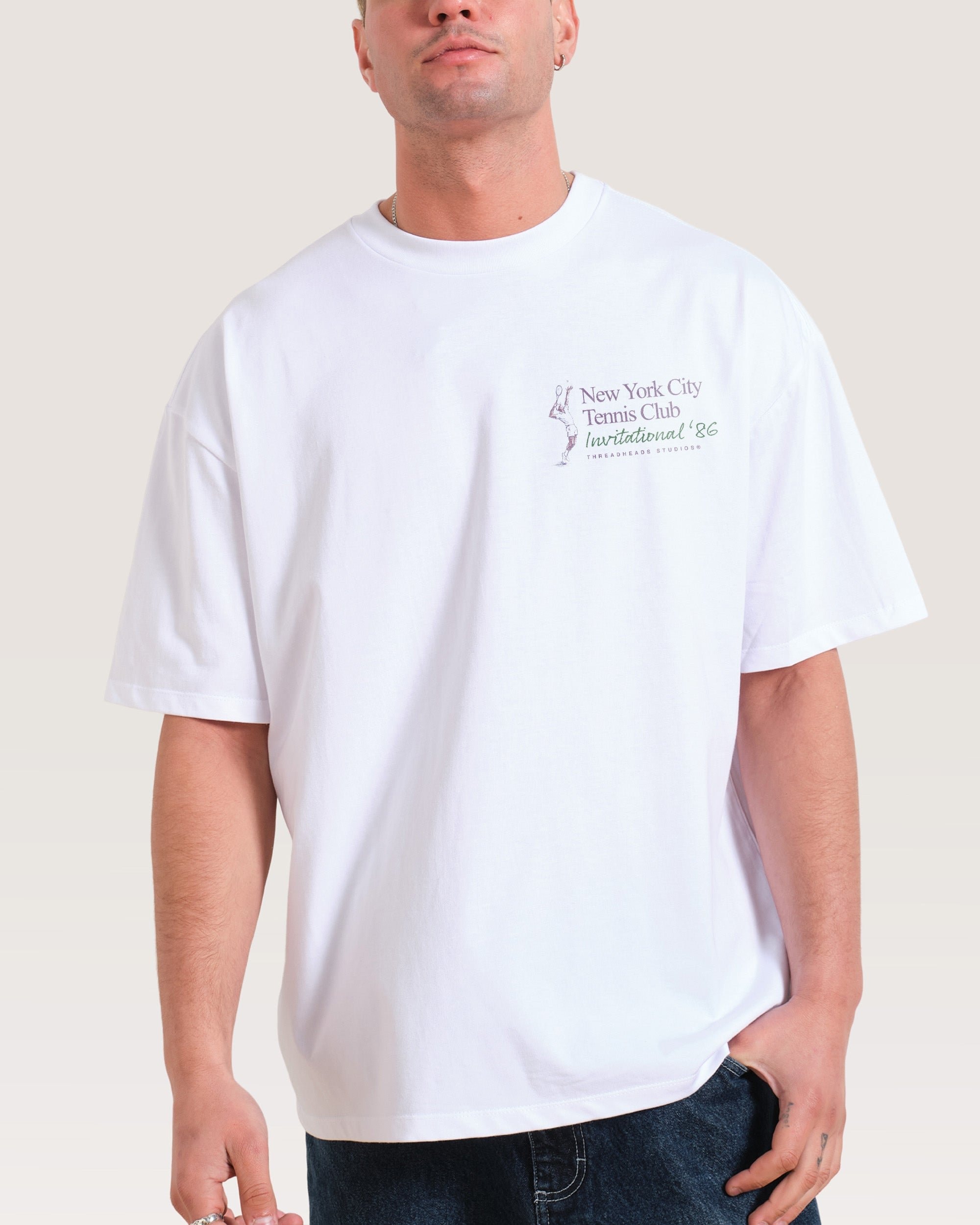 NYC Tennis Club Oversized Graphic Tee - Unisex 90s Boxy Fit 100% Combed Cotton