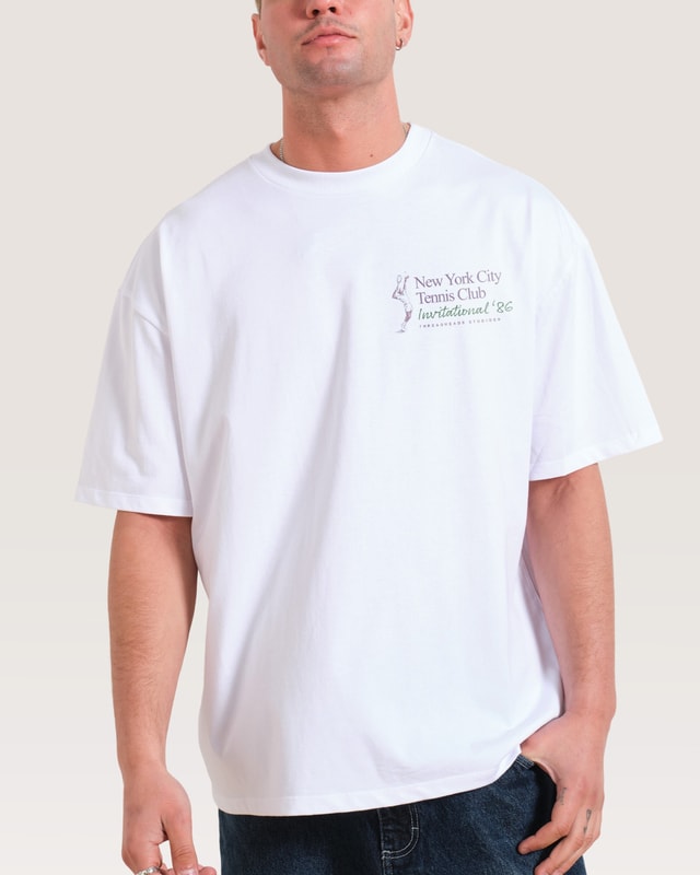 NYC Tennis Club Oversized Graphic Tee - Unisex 90s Boxy Fit 100% Combed Cotton