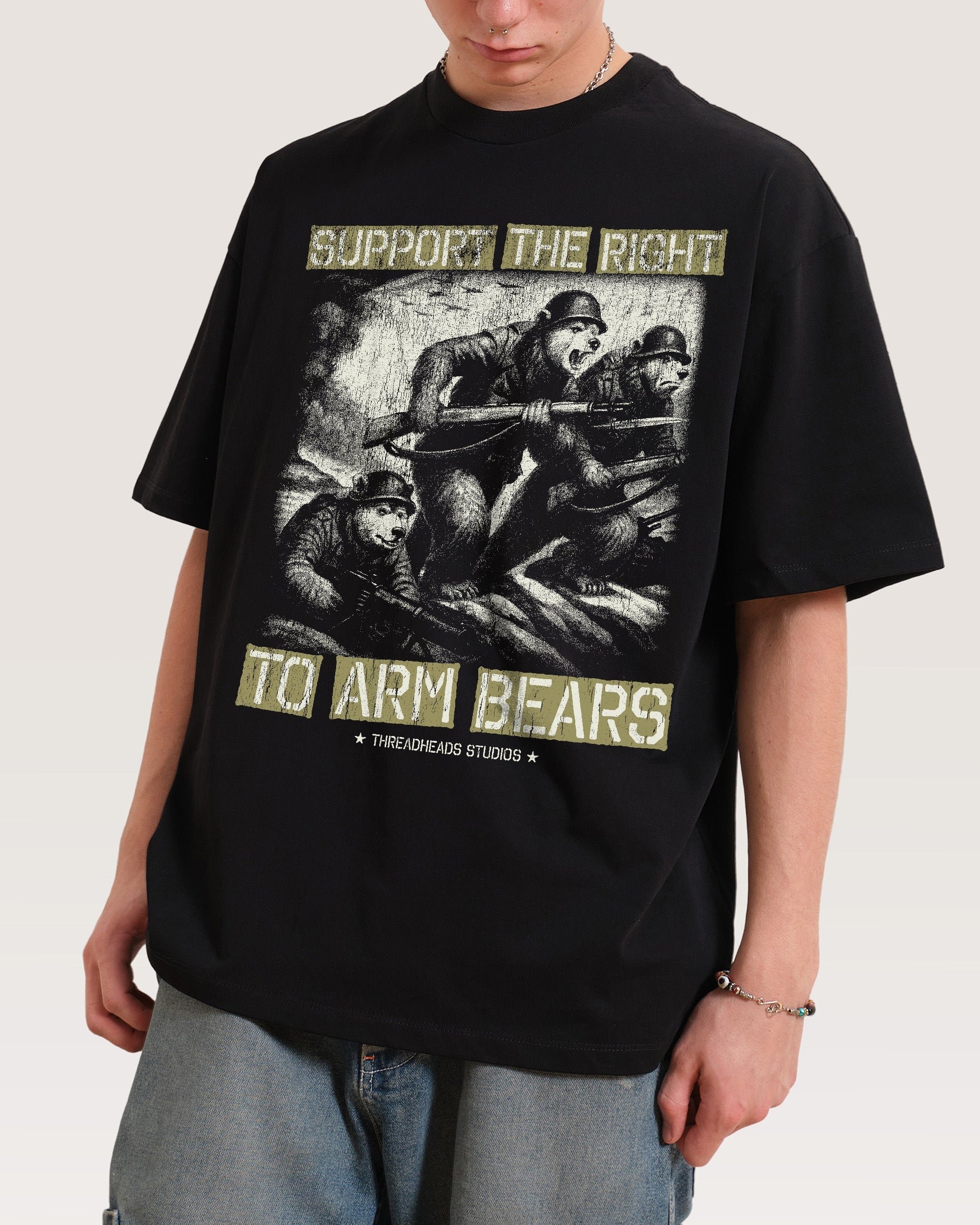 Arm Bears Oversized Graphic Tee - Unisex 90s Boxy Fit 100% Combed Cotton