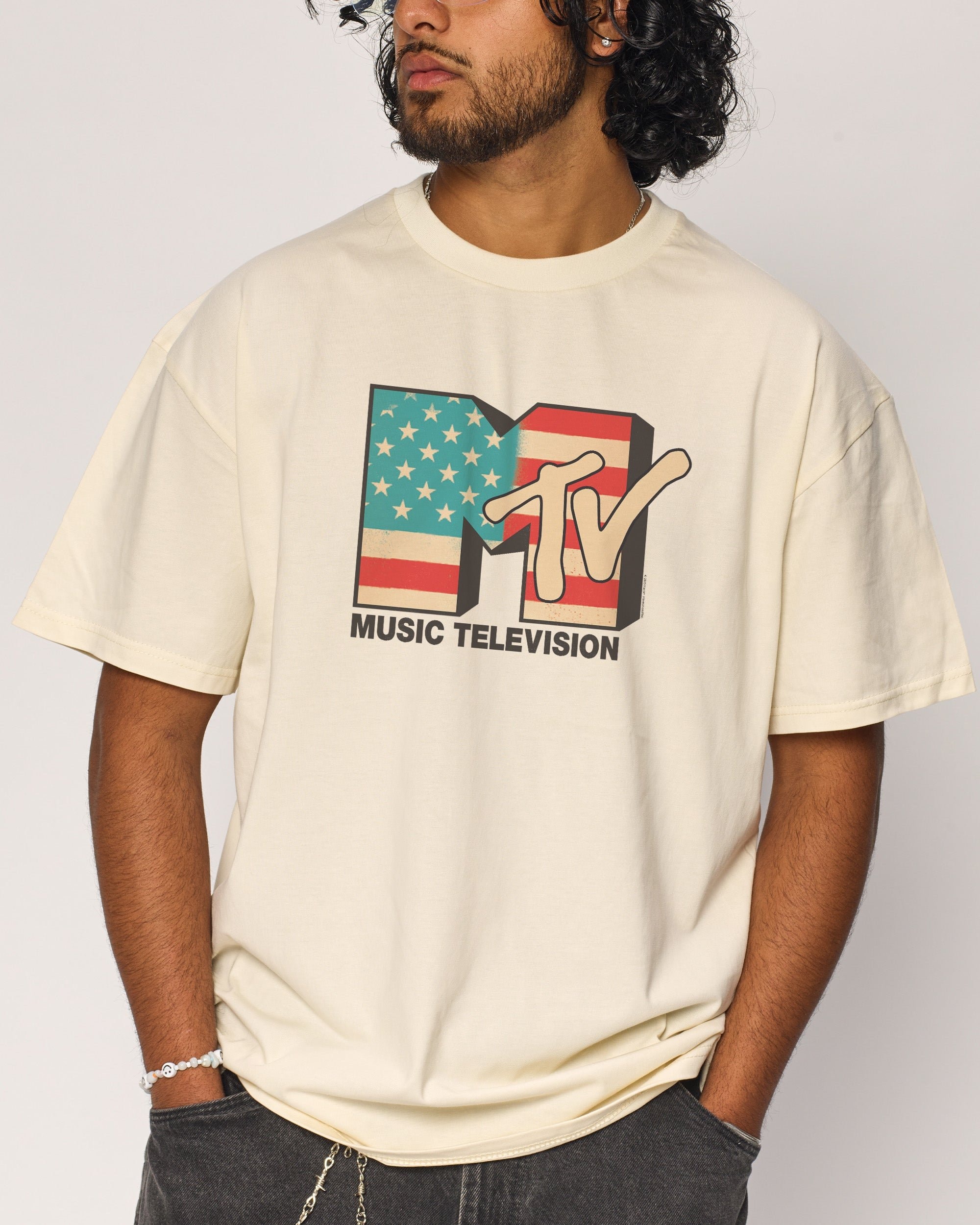 USA MTV Logo Oversized T-Shirt - Unisex 90s Boxy Fit 100% Combed Cotton